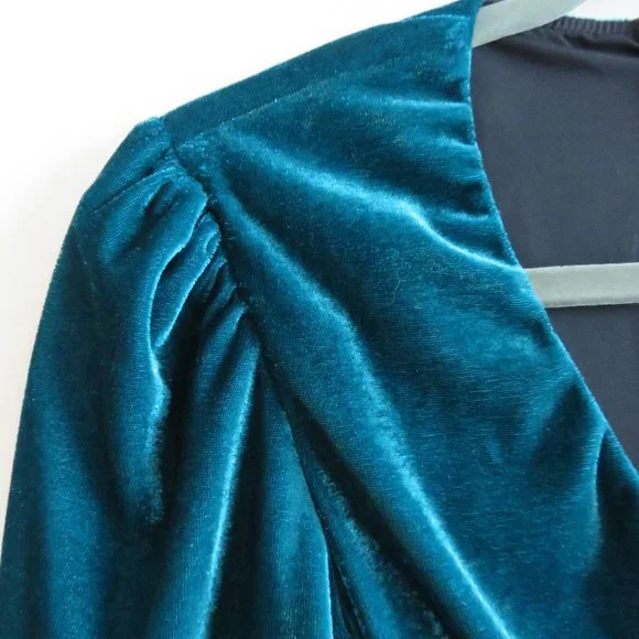 PATBO Velvet Ruched Mini Dress in Azure Blue - Size US 0 - Picture 6 of 15